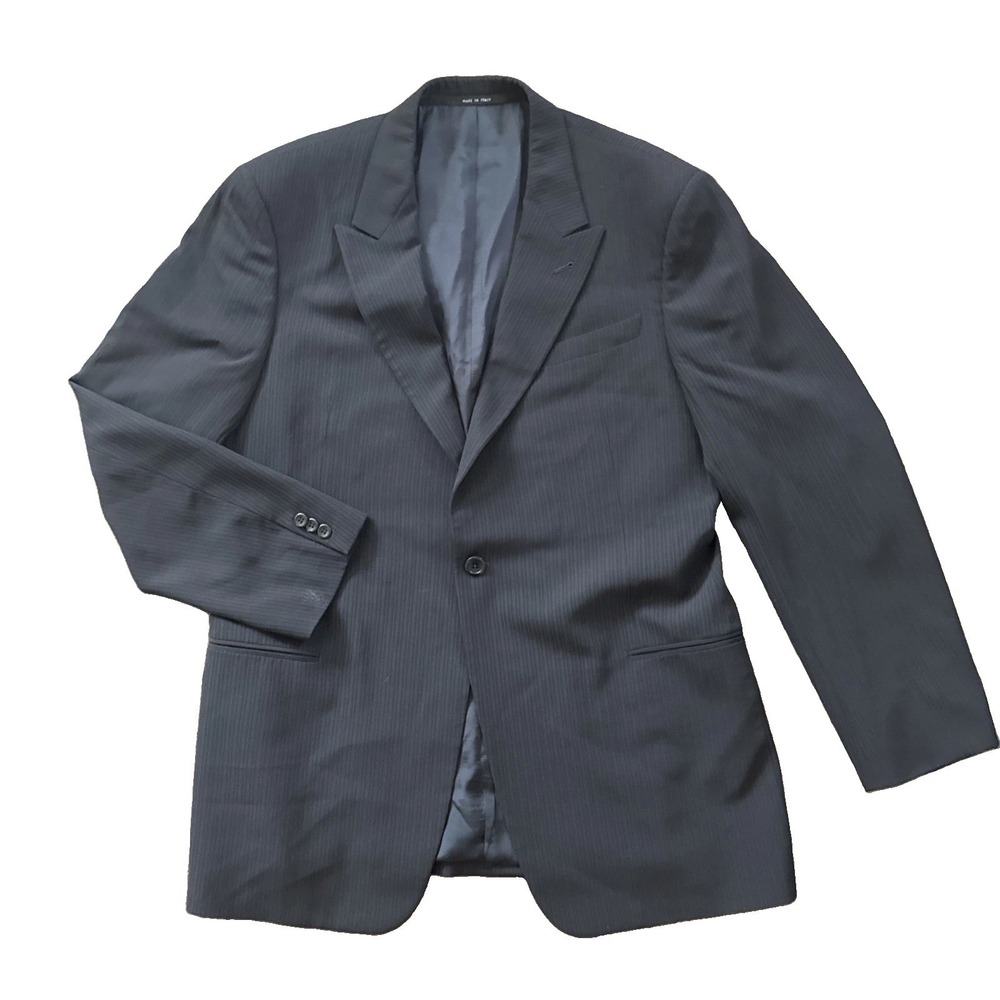 Armani Collezioni Blazer Men 46L Black Pinstripe Wool Sport Coat Made in Italy